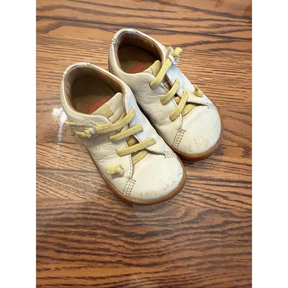 Camper Peu Cami First Walker Leather Sneaker Casual Shoes White Yellow Size 6.5